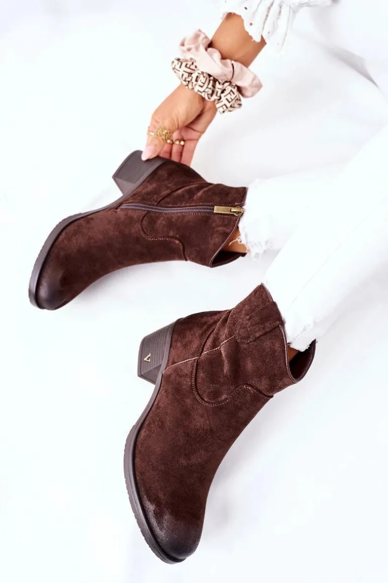 Zamszowe Damskie Botki Ocieplane Brązowe Hillbrook