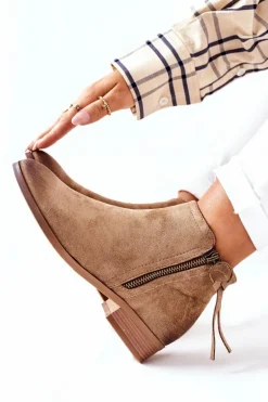 Zamszowe Damskie Botki Ocieplane Beżowe Janice