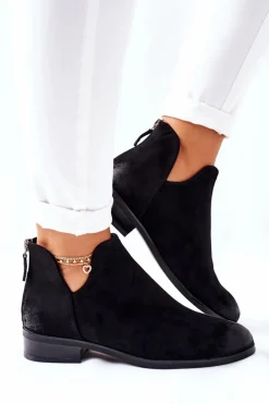 Zamszowe Damskie Botki Ocieplane Czarne Joaliene