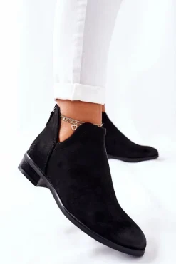 Zamszowe Damskie Botki Ocieplane Czarne Joaliene