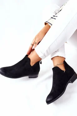 Zamszowe Damskie Botki Ocieplane Czarne Joaliene