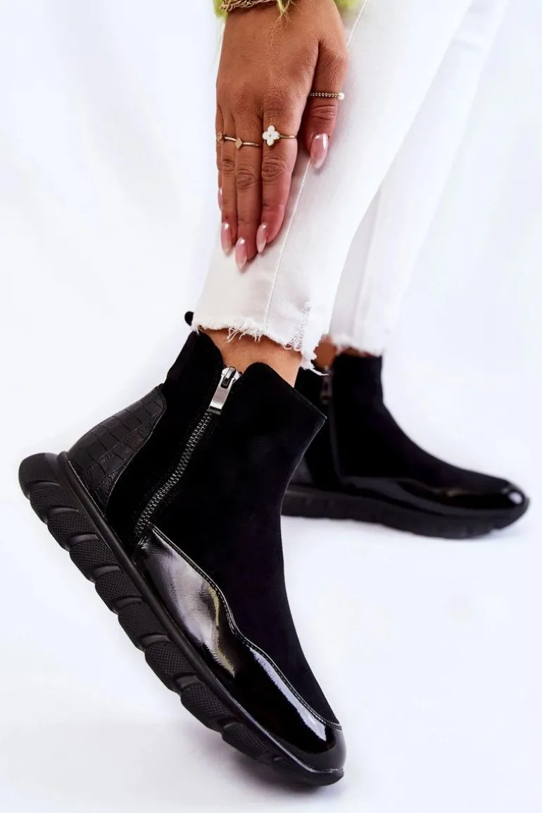 Zamszowe Damskie Botki Sneakersy Vinceza 23-10789 Czarne