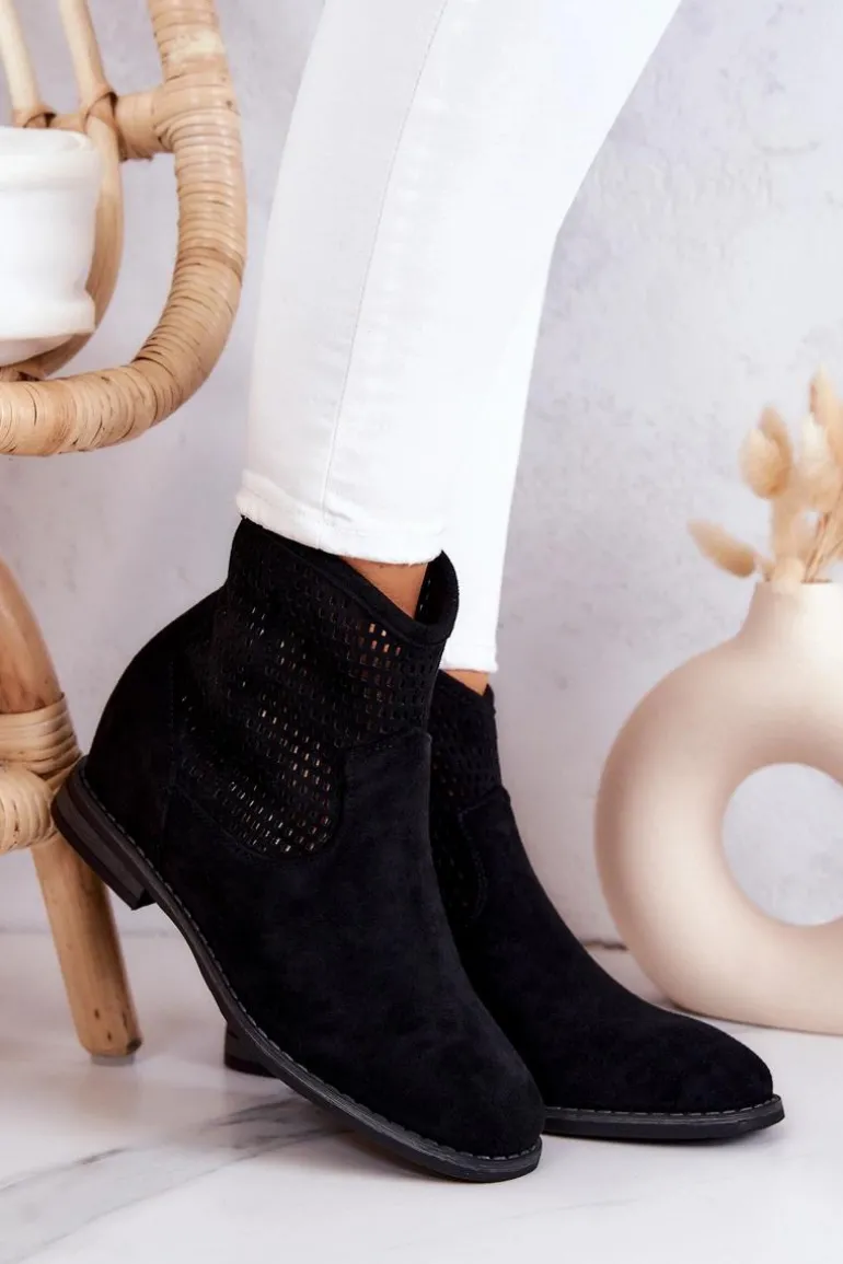 Zamszowe Damskie Botki Ukryty Koturn Czarne Solene