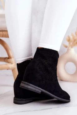 Zamszowe Damskie Botki Ukryty Koturn Czarne Solene