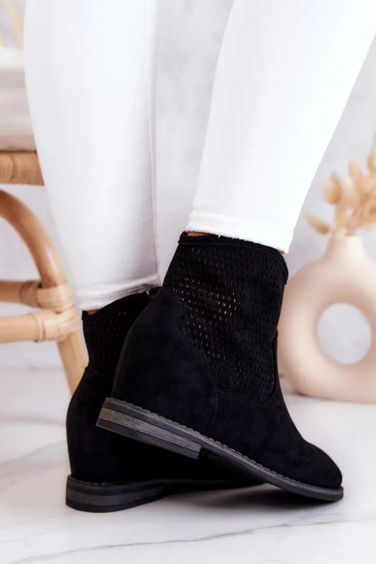 Zamszowe Damskie Botki Ukryty Koturn Czarne Solene