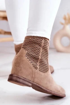 Zamszowe Damskie Botki Ukryty Koturn Beżowe Solene