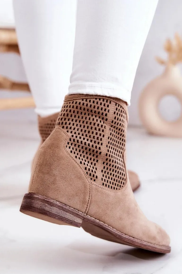 Zamszowe Damskie Botki Ukryty Koturn Beżowe Solene