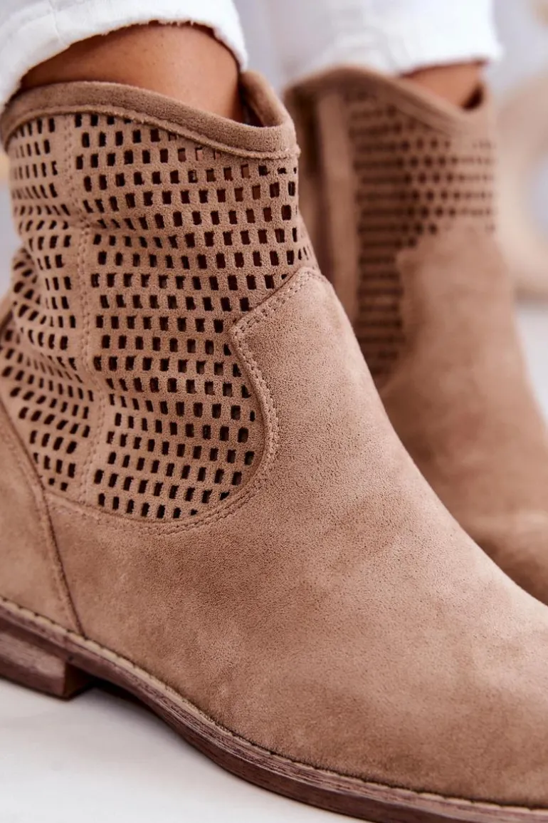 Zamszowe Damskie Botki Ukryty Koturn Beżowe Solene