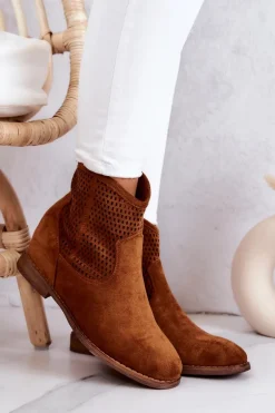 Zamszowe Damskie Botki Ukryty Koturn Camel Solene