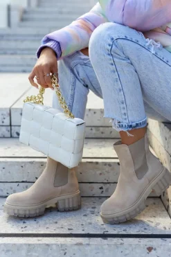 Zamszowe Damskie Botki Workery Jasnobeżowe Kennel