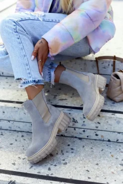 Zamszowe Damskie Botki Workery Jasnoszare Kennel