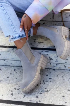 Zamszowe Damskie Botki Workery Jasnoszare Kennel