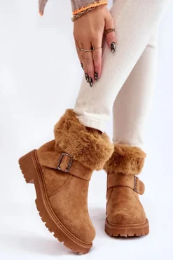 Zamszowe Damskie Botki Z Futerkiem Na Suwak Camel Conquer