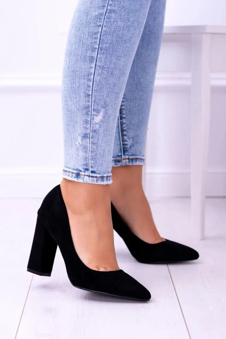Zamszowe Damskie Czarne Czółenka Na Słupku Celine