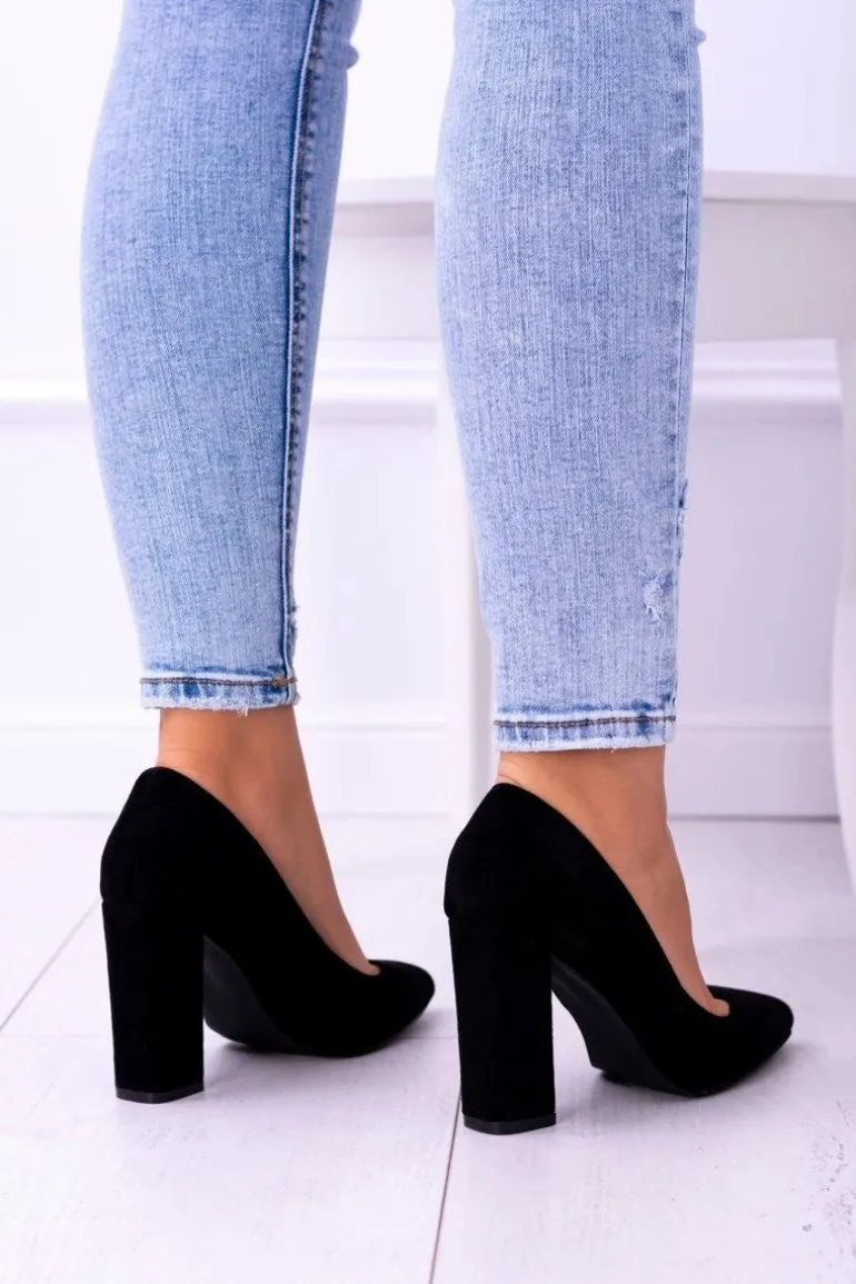 Zamszowe Damskie Czarne Czółenka Na Słupku Celine