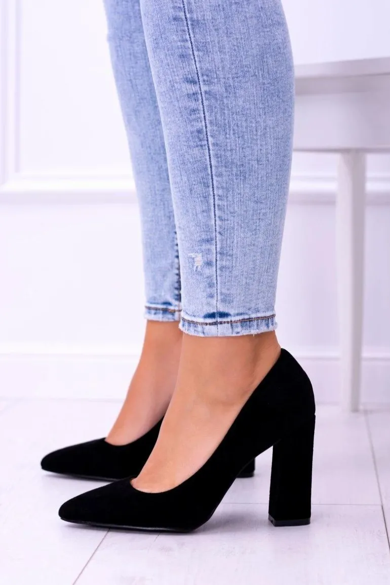 Zamszowe Damskie Czarne Czółenka Na Słupku Celine