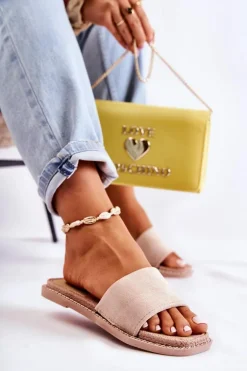 Zamszowe Damskie Klapki Beżowe Sunset