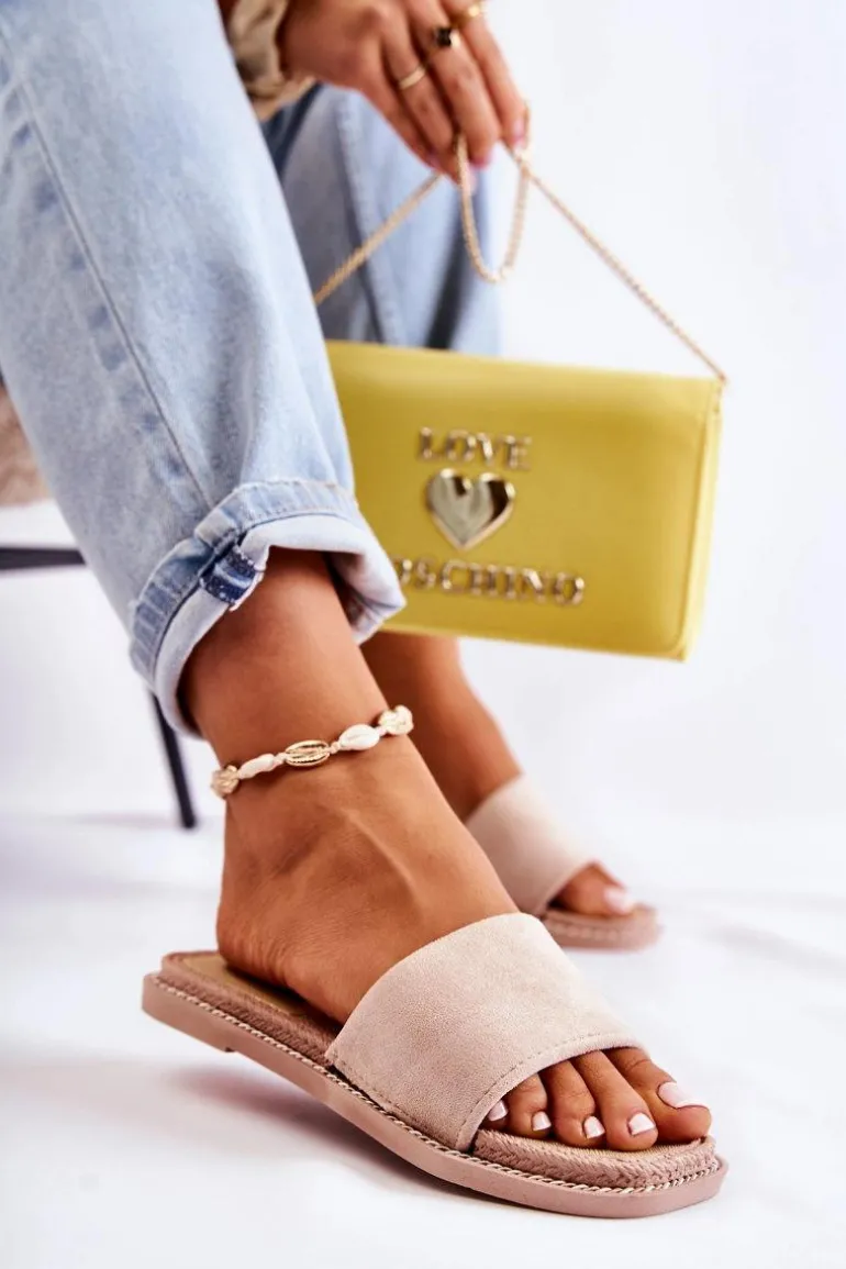 Zamszowe Damskie Klapki Beżowe Sunset