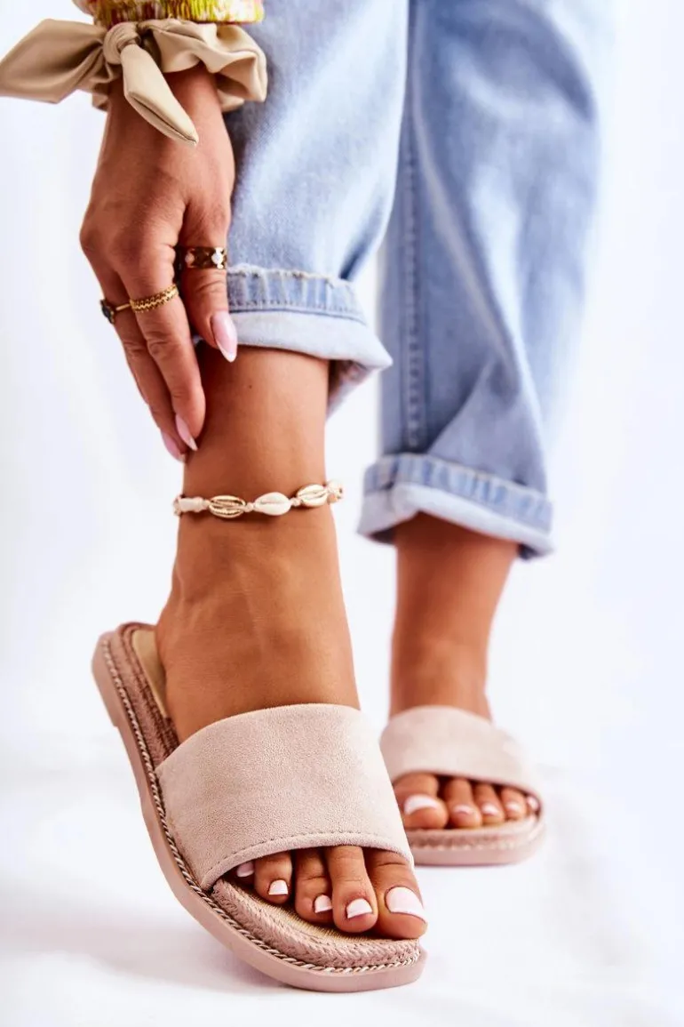 Zamszowe Damskie Klapki Beżowe Sunset