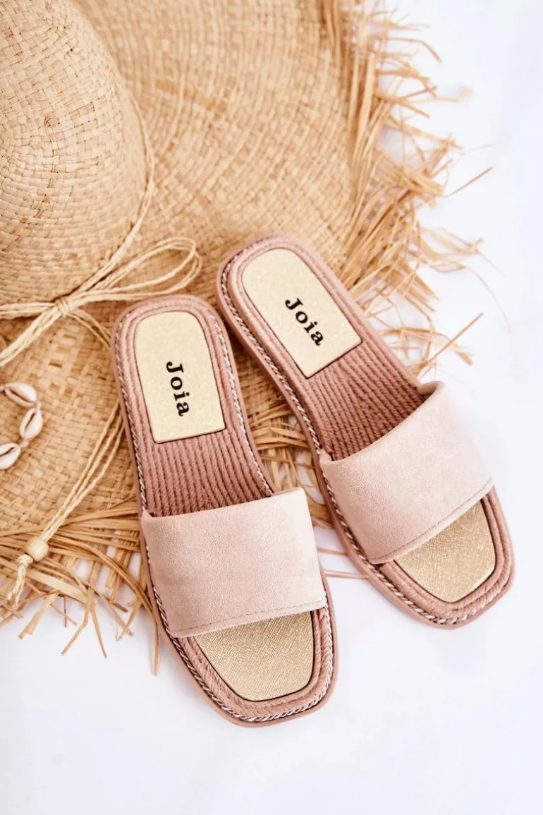 Zamszowe Damskie Klapki Beżowe Sunset