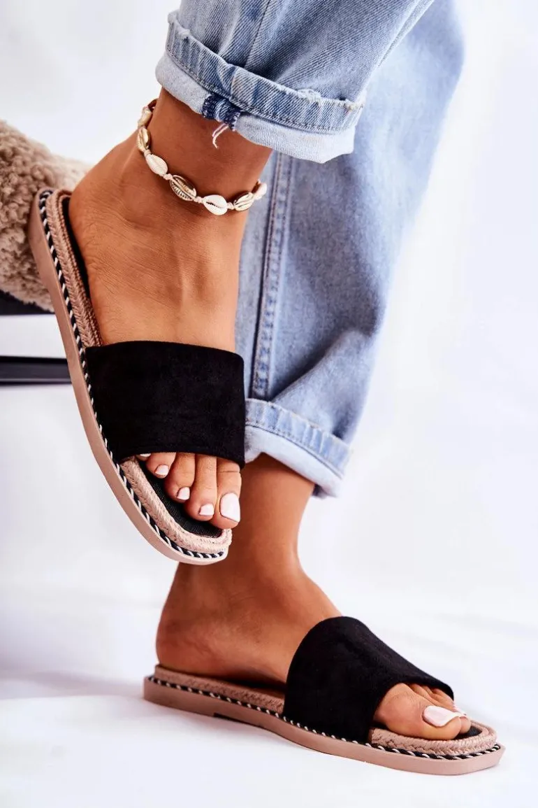 Zamszowe Damskie Klapki Czarne Sunset