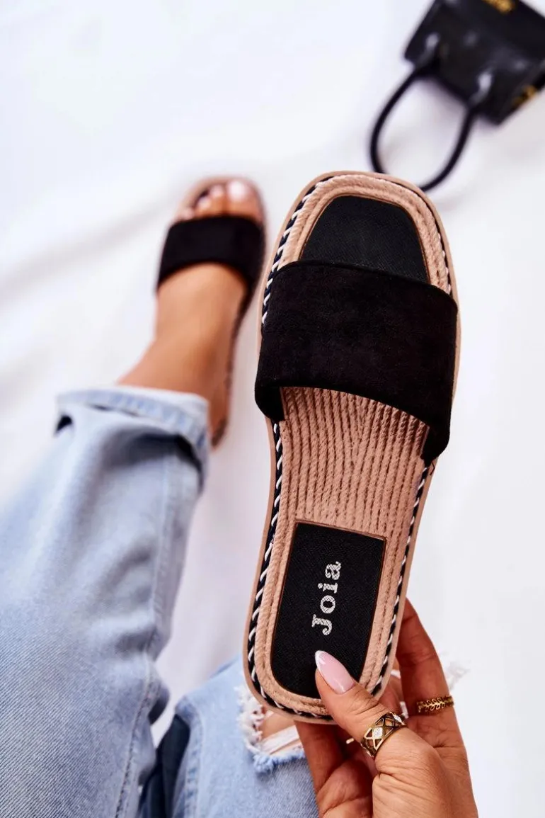 Zamszowe Damskie Klapki Czarne Sunset