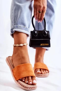 Zamszowe Damskie Klapki Pomarańczowe Sunset