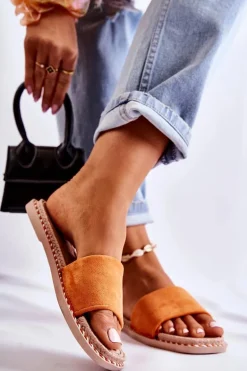 Zamszowe Damskie Klapki Pomarańczowe Sunset