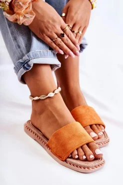 Zamszowe Damskie Klapki Pomarańczowe Sunset