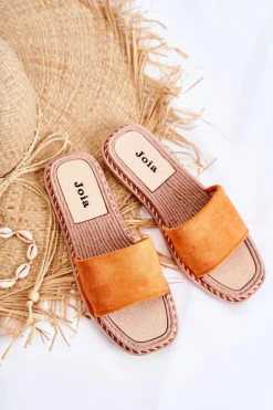 Zamszowe Damskie Klapki Pomarańczowe Sunset