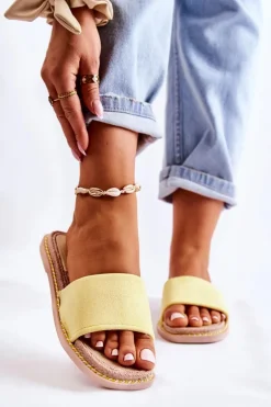 Zamszowe Damskie Klapki Żółte Sunset