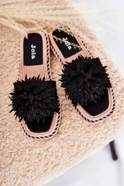 Zamszowe Damskie Klapki Z Ozdobą Czarne Giorgia