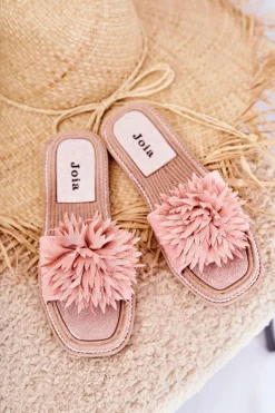 Zamszowe Damskie Klapki Z Ozdobą Różowe Giorgia