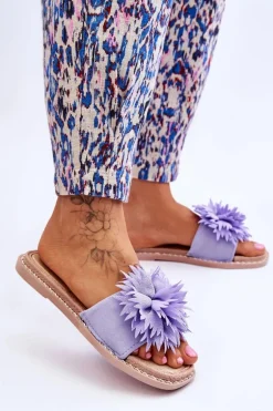 Zamszowe Damskie Klapki Z Ozdobą Fioletowe Giorgia