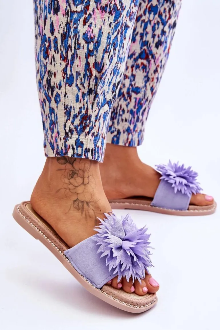 Zamszowe Damskie Klapki Z Ozdobą Fioletowe Giorgia