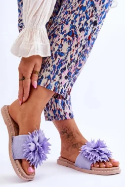 Zamszowe Damskie Klapki Z Ozdobą Fioletowe Giorgia