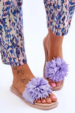 Zamszowe Damskie Klapki Z Ozdobą Fioletowe Giorgia