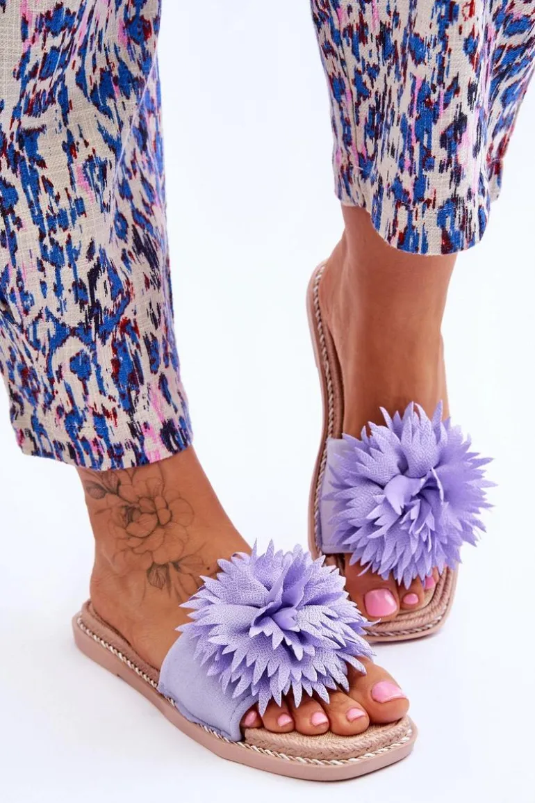 Zamszowe Damskie Klapki Z Ozdobą Fioletowe Giorgia