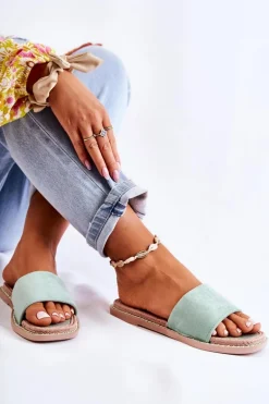 Zamszowe Damskie Klapki Zielone Sunset