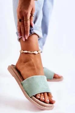 Zamszowe Damskie Klapki Zielone Sunset