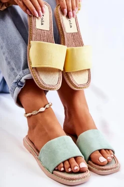 Zamszowe Damskie Klapki Zielone Sunset