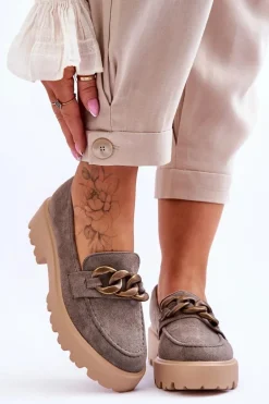 Zamszowe Damskie Mokasyny S.Barski HX52-222 Szare