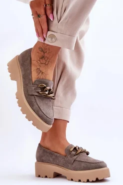 Zamszowe Damskie Mokasyny S.Barski HX52-222 Szare