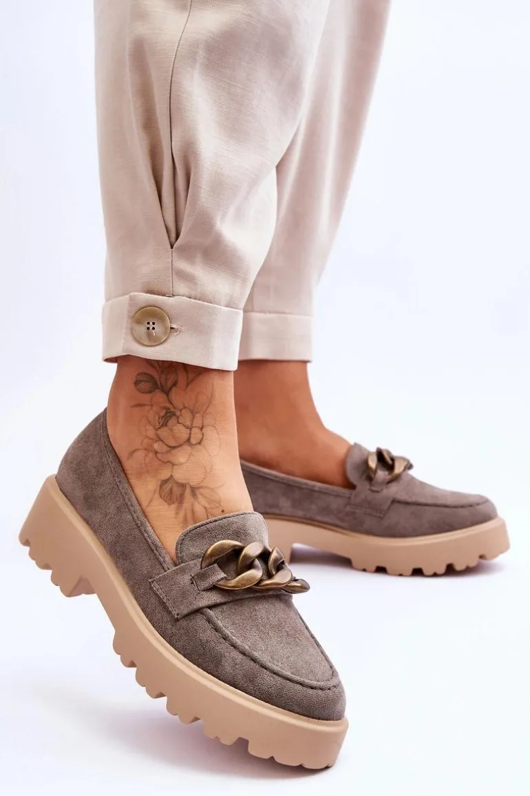 Zamszowe Damskie Mokasyny S.Barski HX52-222 Szare