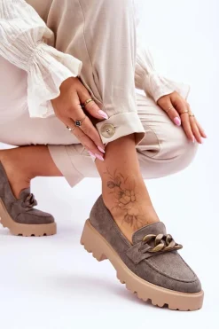 Zamszowe Damskie Mokasyny S.Barski HX52-222 Szare