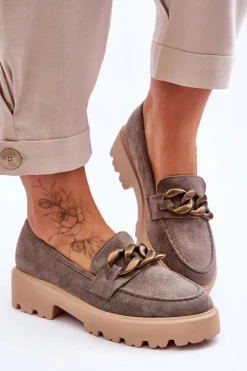 Zamszowe Damskie Mokasyny S.Barski HX52-222 Szare