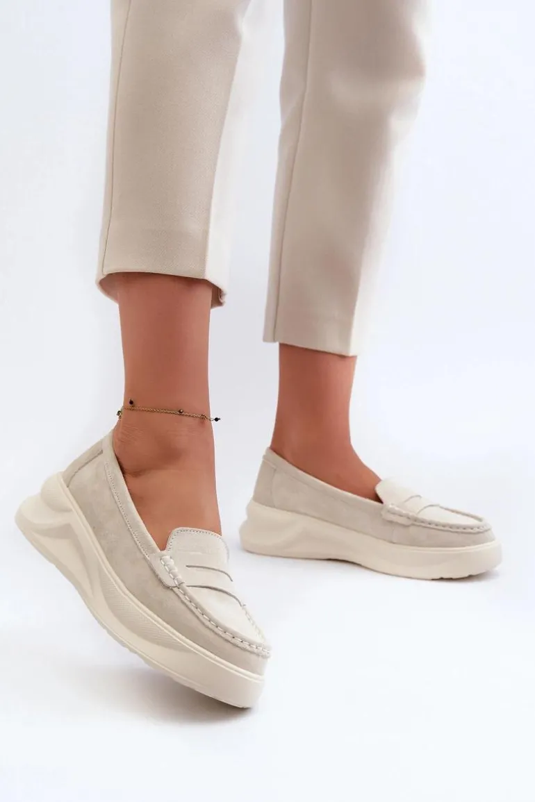 Zamszowe Damskie Mokasyny Jasnobeżowe Filidia