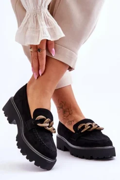 Zamszowe Damskie Mokasyny S.Barski HX52-222 Czarne