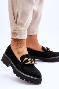 Zamszowe Damskie Mokasyny S.Barski HX52-222 Czarne