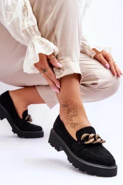 Zamszowe Damskie Mokasyny S.Barski HX52-222 Czarne